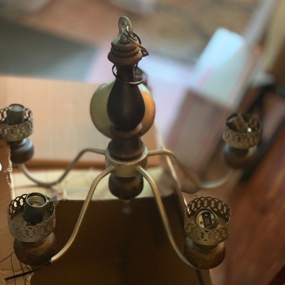 Vintage Brass and Wood Chandelier